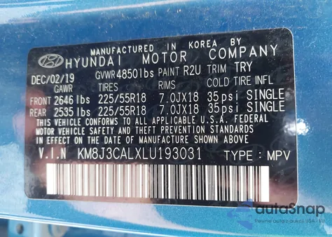 2020 Hyundai Tucson Ultimate z USA, uszkodzony, nr VIN KM8J3CALXLU193031